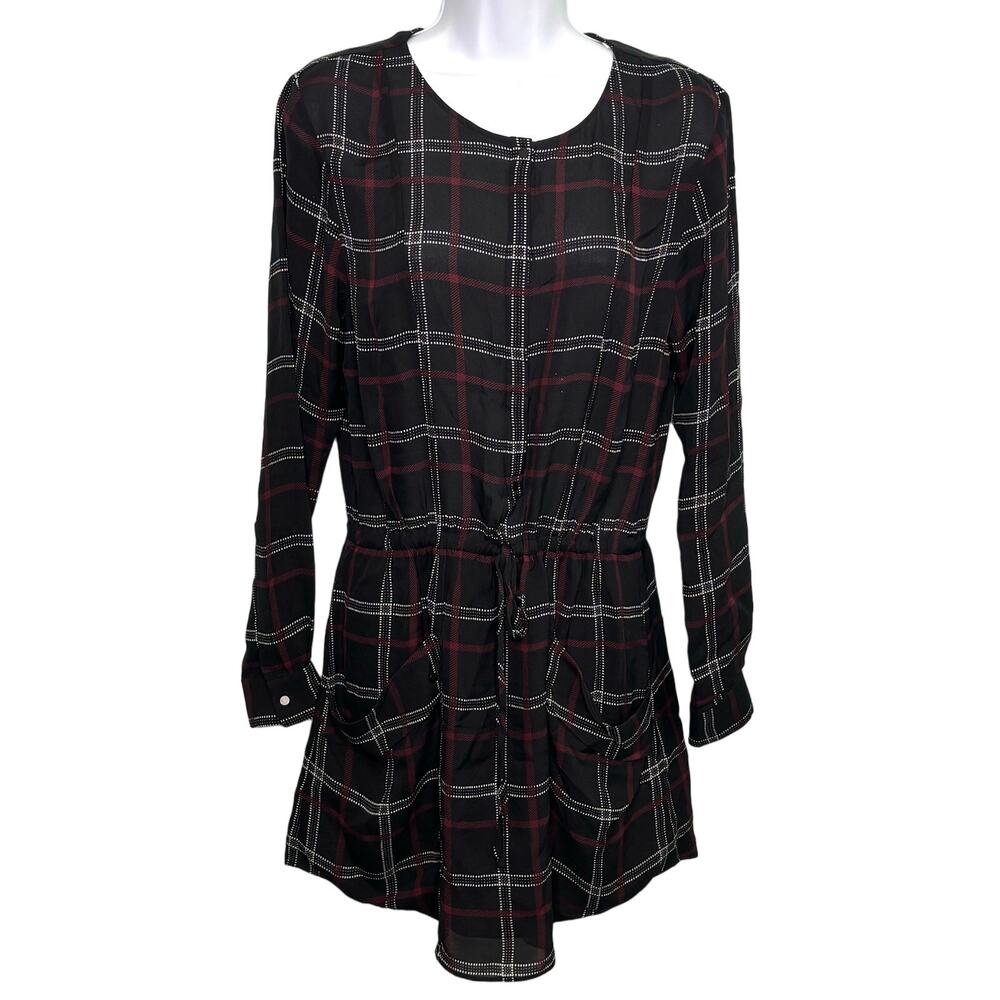 ALC Simona Plaid Long Sleeve Mini Shirt Silk Dress Black 4